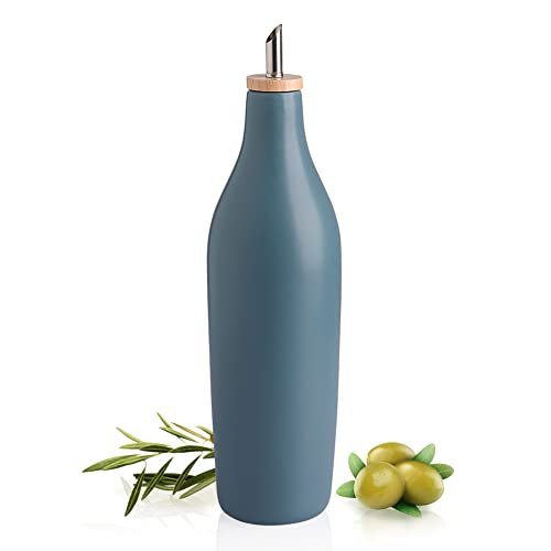 Sweejar Matte Ceramic Olive Oil Dispenser Bottle with Spout (Fog Blue / 17 Oz(Glazed))