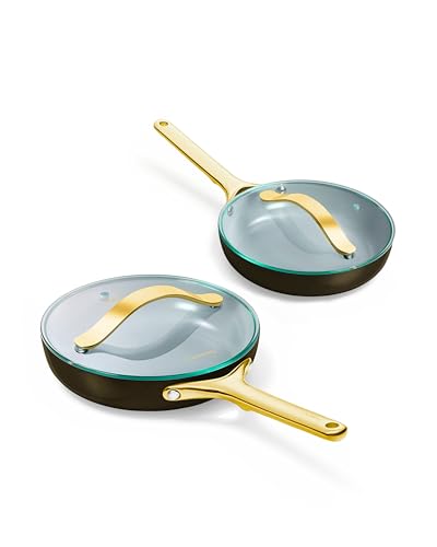 Ceramic Fry Pan Duo with Glass Lids (1x 10.5 IN & 1x 8 IN / Black)
