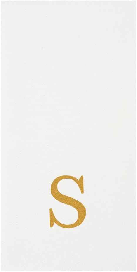 Luxenap 15.8 X 7.9 Inch Linen-Feel Guest Towels, 2000 Lettered Hand Towels - Gold Letter 'S', Sans Serif Font, White Paper Dinner Napkins, airlaid, For Restrooms And Tables