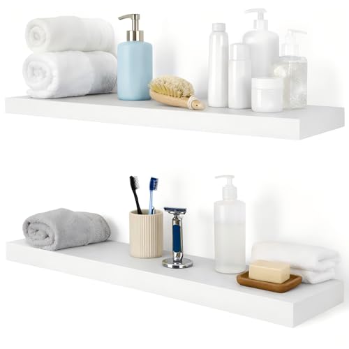 Rustic Floating Shelves 36 inch Long 8 inch deep Set of 2 (White / 36'' x 8''x 2''(set of 2）)