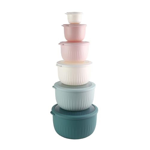 Prep Bowls with Lids (Teal and Pink / 12 Piece Set - Deep Bowls)