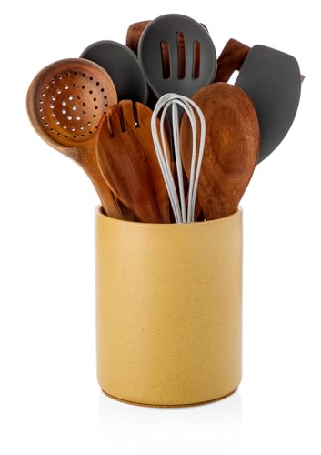 Ceramic Kitchen Utensil Holder for Countertop (Yellow Sand)