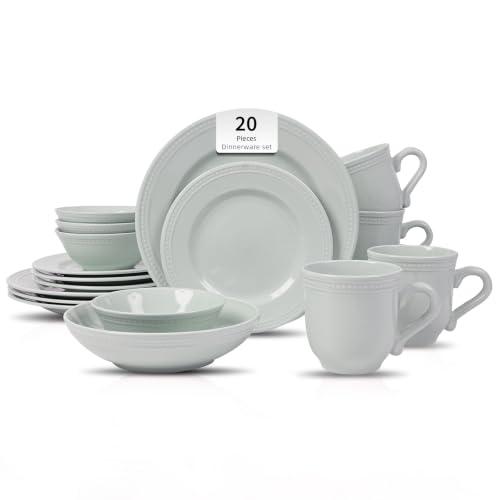 HomeVSS 20 Piece Pearl Dots Stoneware Dinnerware Set (20pc Set / Teal)