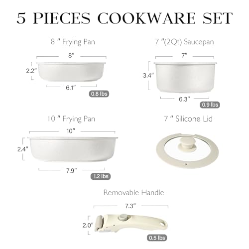 5Pcs Pots and Pans Set Non Stick (White / 5PCS)