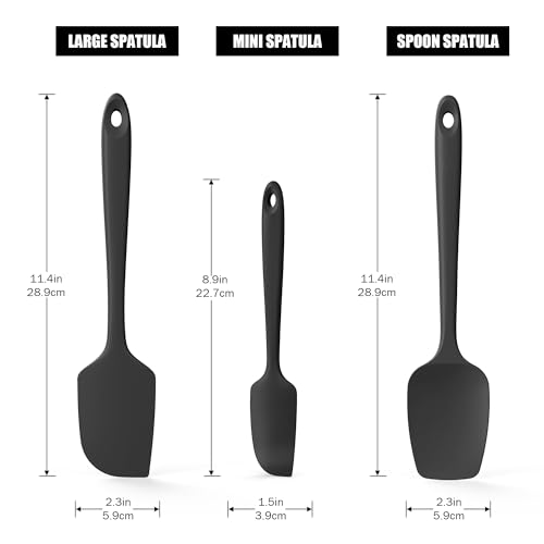 600°F Heat Resistant Silicone Spatula Scrapers (Set of 3 / Black)