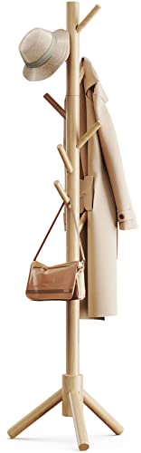 Solid Wooden Coat Rack Freestanding with 8 Hooks (Wood)