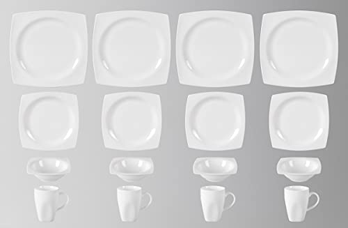 HomeVss New Bone China Dinnerware Set (Square Rim / Service for 4 - 16pc Set)