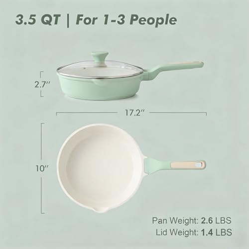 Nonstick Ceramic Skillet with Lid 10 (Mint Green / 10-inch/3.5QT)