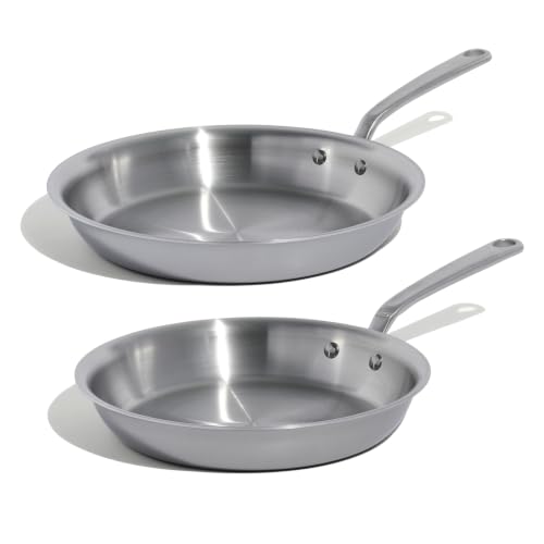Cookware - 2-Piece Stainless Clad Frying Pan Set - 5-Ply Stainless Clad with Stay-Cool Handle - Professional Cookware - Crafted in Italy - Induction Compatible (2-Piece Set (10", 12"))