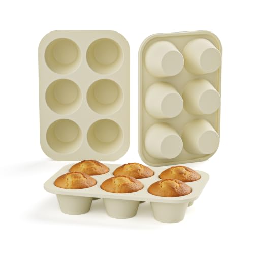 Jumbo Silicone Muffin Pans with Metal Frame (3PCS:Off-White + Black + Gray)
