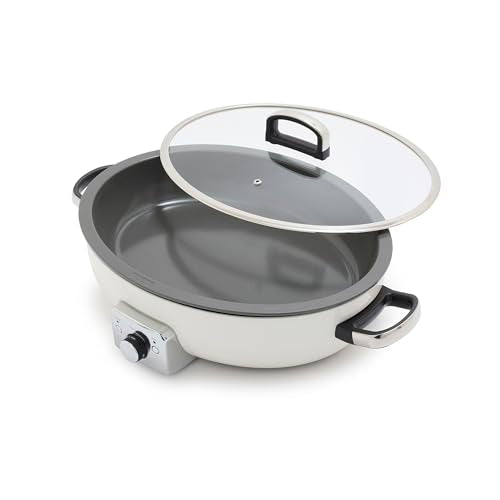 Elite 5.5QT Electric Oval Skillet (5.5 Quarts / Cream White)