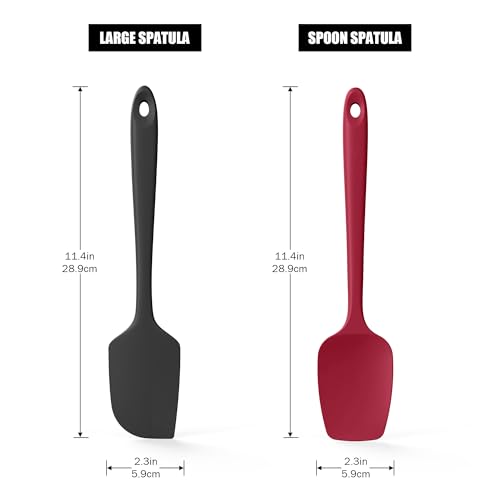 600°F Heat Resistant Silicone Spatula Spoonula (Flat & Spoon Spatulas / Black+Red)