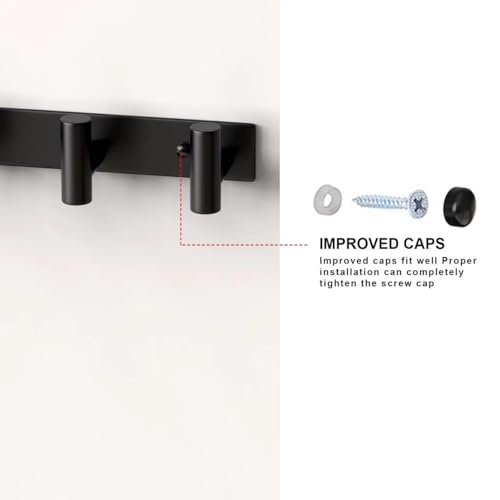 Wall Mounted Coat Rack (Black / 5 "T" Hooks, 2PACK)
