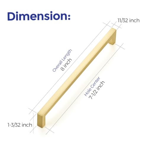 Brushed Gold Cabinet Handles Solid Cabinet Pulls 7 (Brushed Gold / Flat Black 7-1/2'' Hole Center)