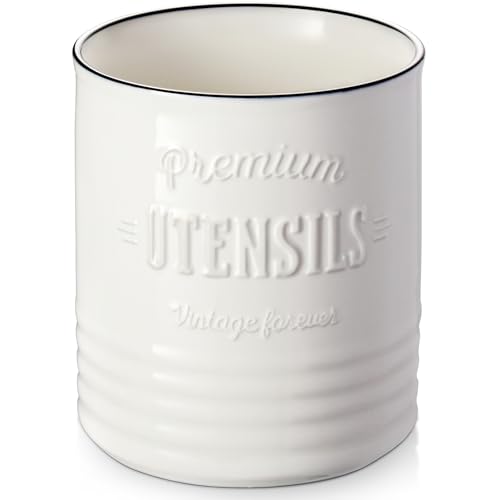 7.2" Large Ceramic Utensil Holder for Kitchen Counter (7.2 Inch / White)