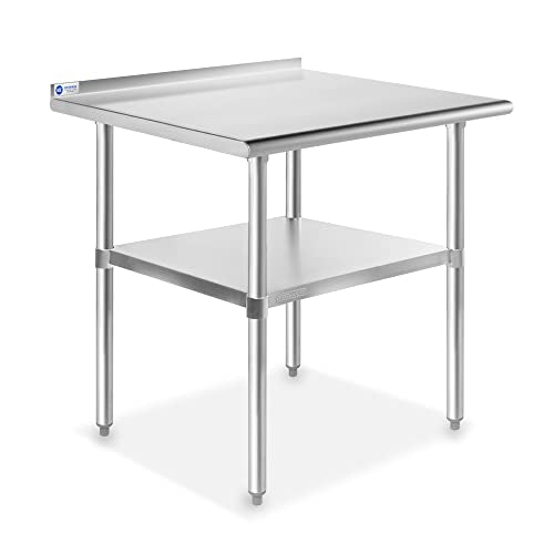 Stainless Steel Kitchen Prep Table 30 x 24 Inches with Backsplash & Under Shelf (30 in Long x 24 in Deep)