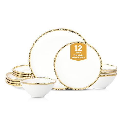 Christian Siriano Akoya Porcelain Dinnerware Set (White / 12-Piece - Service for 4)