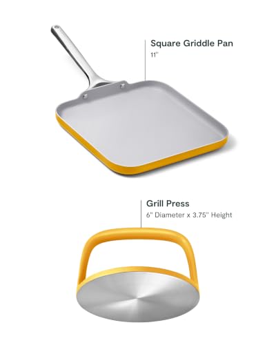 11" Non Stick Square Griddle Pan and 6" Grill Press Duo (Marigold)