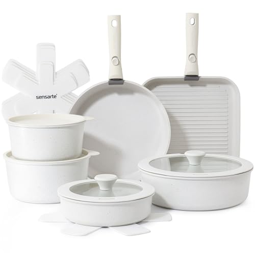 17 Piece Nonstick Detachable Handle Pots and Pans Set White (White / 17 Piece)