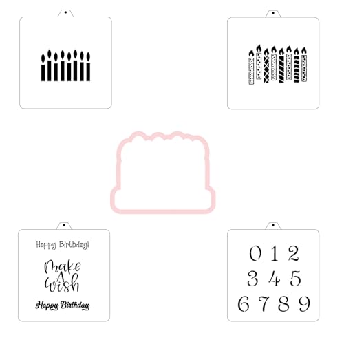 Cookie Cutter and Stencil Bundle Royal Icing Cookies Stencils Paint Your Own Biscuit Bakery Starter Kits Royal Icing Fondant Cutters Birthday Wedding Holiday Cookies Painting Coloring Pages Comb (Happy Birthday Candle)