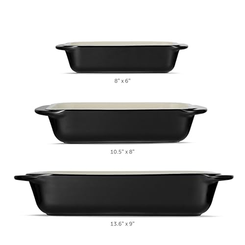 Mae 3 Pc Ceramic Porcelain Baking Pans Set (Black)