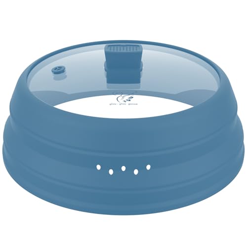 Microwave Splatter Cover Glass Cover Guard Lid with Collapsible Silicone for Food Pot Plate Cover 11.8 inch Blue (Blue / 11.8 inch)