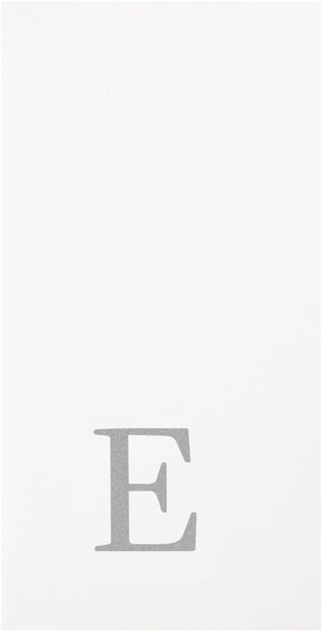 Luxenap 15.8 X 7.9 Inch Linen-Feel Guest Towels, 50 Lettered Hand Towels - Silver Letter 'E', Sans Serif Font, White Paper Dinner Napkins, airlaid, For Restrooms And Tables - Restaurantware
