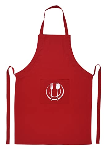 Unisex Cotton Apron With Printed Pocket Red 24x36