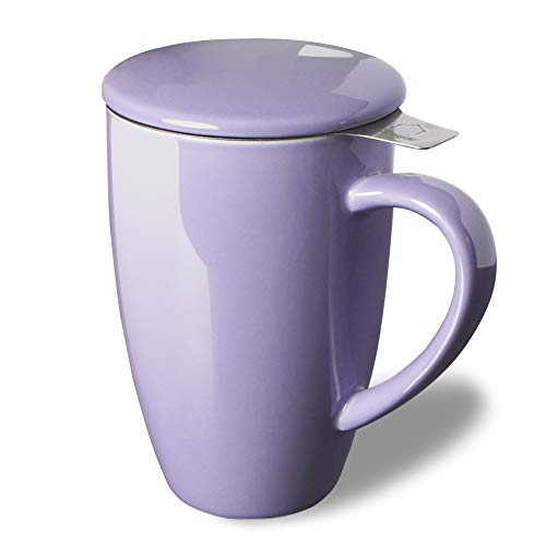 Sweejar Porcelain Tea Infuser Mug with Lid (Purple / Tea Cup(16 Fl Oz))