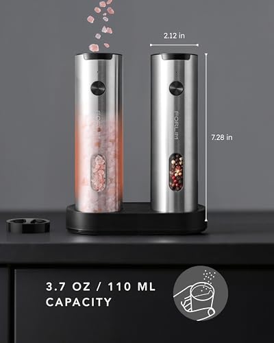 Electric Salt and Pepper Grinder Set Rechargeable (Slim / Bright Silver)
