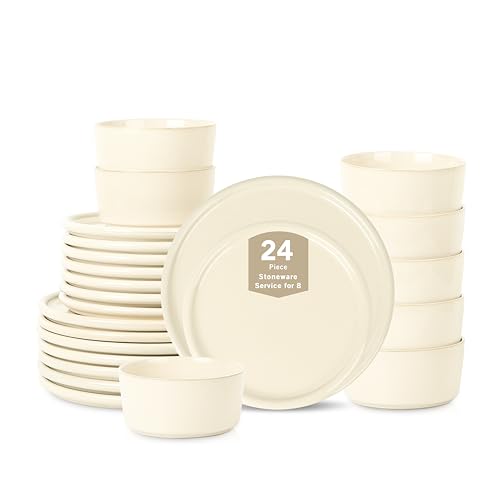 Eden 24 Piece Dinnerware Set Stoneware (Beige / 24-Piece - Service for 8)