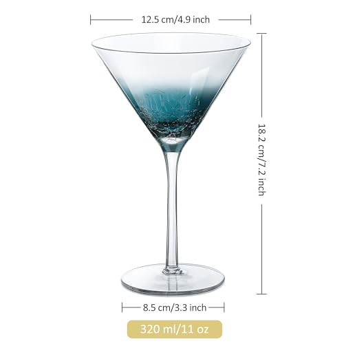 Handmade Blue Crackle Martini Glasses (Martini Glasses)