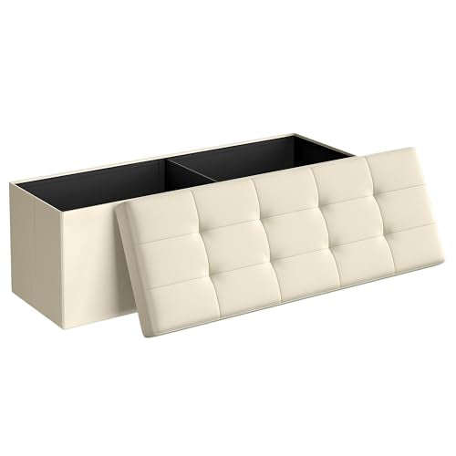 43.3 Inches Folding Storage Ottoman Bench (Cream White / 15"D x 43"W x 15"H (without Flipping Lid))
