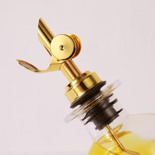 Olive Oil Dispenser Bottle for Kitchen (350ml, Set of 2 Bottles + Tray / Gold)