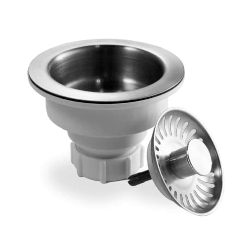 190-9400 - 3-1/2 Inch Stainless Steel Pop-Up Kitchen Sink Basket Strainer, Durable Food Catcher Stopper for Metal Kitchen Sink, Ideal for Filtering Waste and Preventing Clogs (3.5 Inch - Stainless Steel Pop-Up)