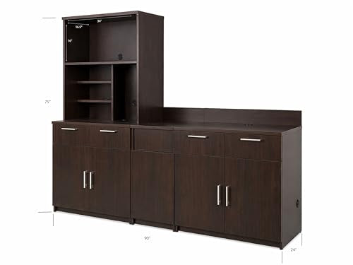 Upper Hutch Cabinet with 2 (90" W – 2 Doors + Trash + Hutch)