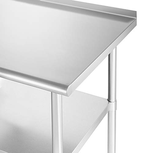 Stainless Steel Kitchen Prep Table 72 x 30 Inches with Backsplash & Under Shelf (72 in Long x 30 in Deep)