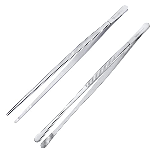 Stainless Steel Food Tweezers Multi (12" Round & 12" Pointed Tweezers - 2 Piece Set)