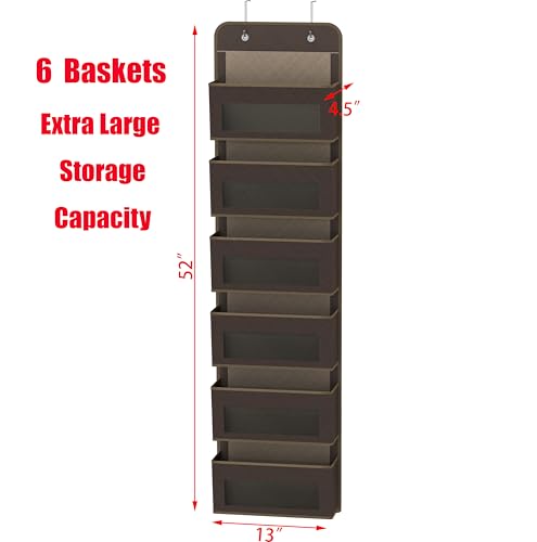 6 Clear Window Pocket Over Door Hanging Organizer (6 Pockets / Brown)