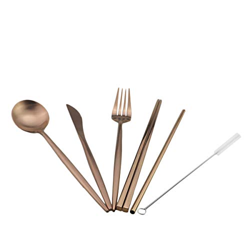 Reusable Travel Utensils (Green Pouch / Rose Gold)