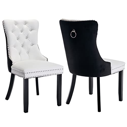 Black and White Dining Chairs Set of 2 (White)