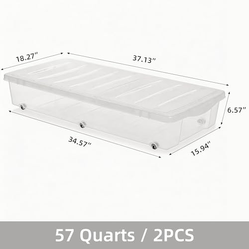 57 QT Plastic Storage Bins with Double (Clear White / 2 PCS-57 QT)