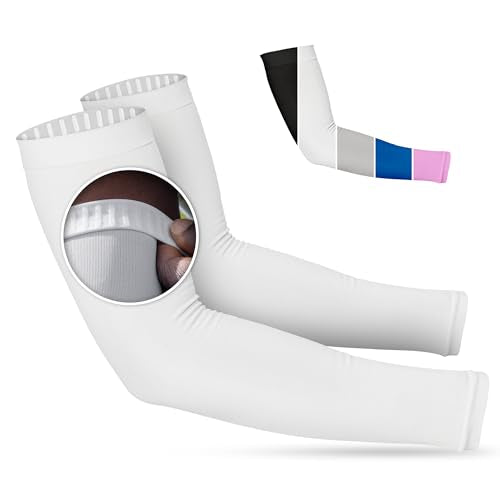 Non Slip Cooling Arm Sleeves for Men & Women (1 Pair: White / One Size)