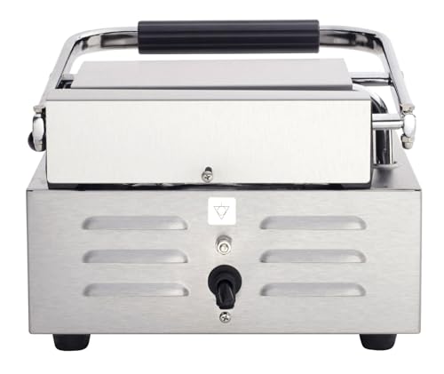 Commercial Electric Panini Sandwich Grill with Grooved Top and Smooth Bottom Plates (Small w/ Smooth & Grooved Plates)