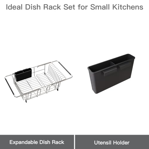 Expandable Dish Drying Rack Over Sink with Anti (Silver / For 11.5"-16" W Sink with Cup Holder)