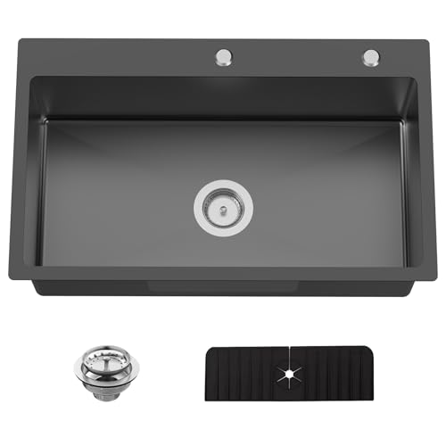 Black 30x18 In Drop In Kitchen Sink (30x18 Black)