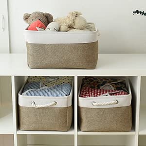 Storage Basket for Organizing (White & Khaki / 3PCS/Large - 15.7Lx11.8Wx8.3H)