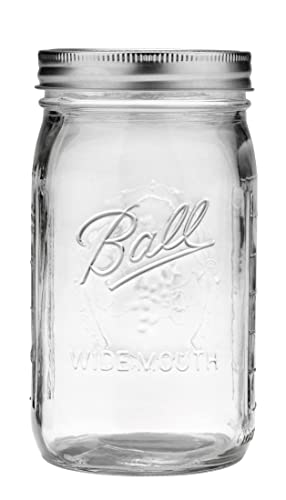 Mason Jar Glass Canning Container with Silver Lid (Quart / 32 Ounces)