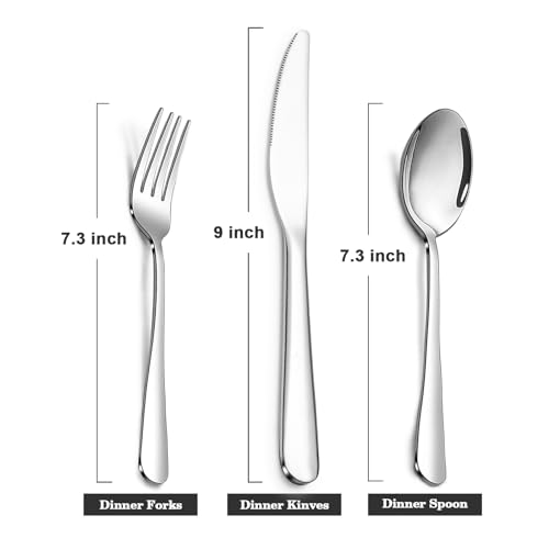 Stainless Steel 12PCS Dinner Set combo with 4 Dinner Knives (7.3''-9.1''Silverware set for 4)