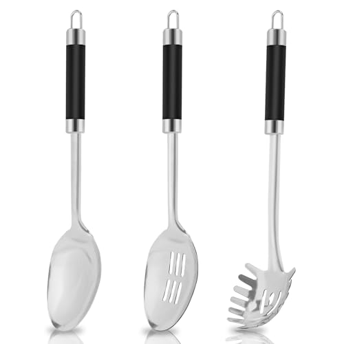 3-Piece,Stainless Steel Serving spoons set with Slotted Spoon, Serving and Spaghetti Spoon, kitchen cooking serving utensils set cooking spoon. (3 Count)